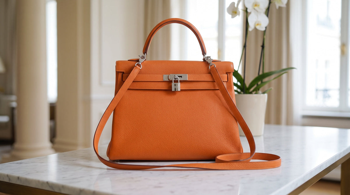 Authenticated pre-owned Hermès Kelly on a Paris cafe table