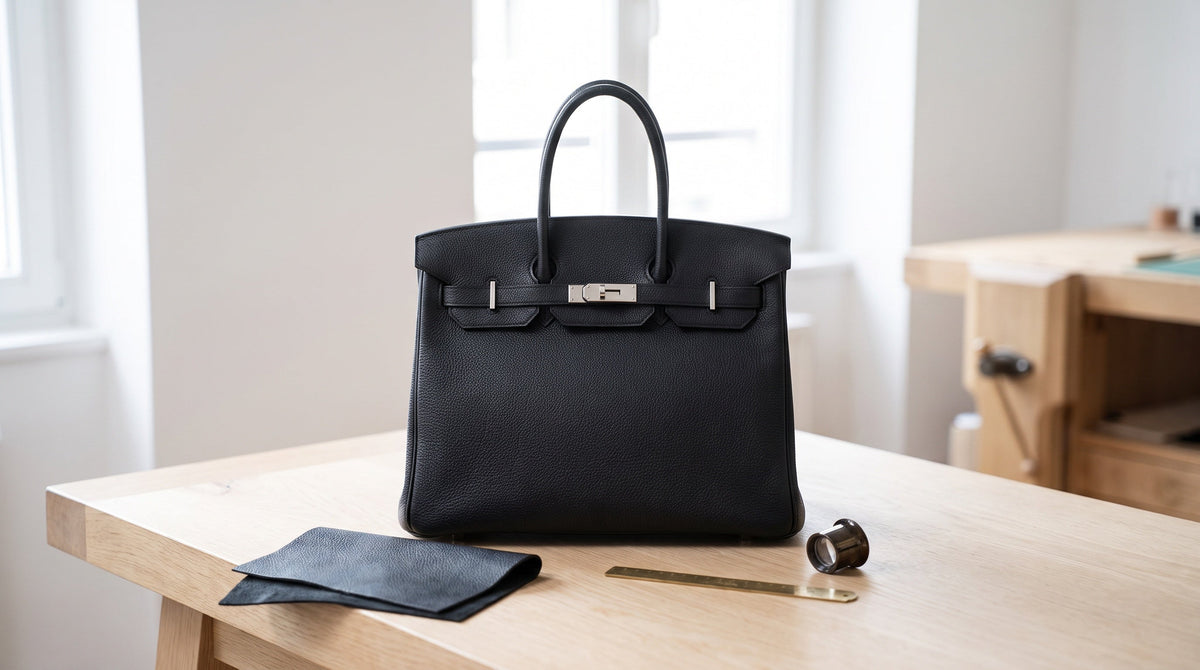 Authenticated pre-owned Hermès Birkin on a Paris cafe table