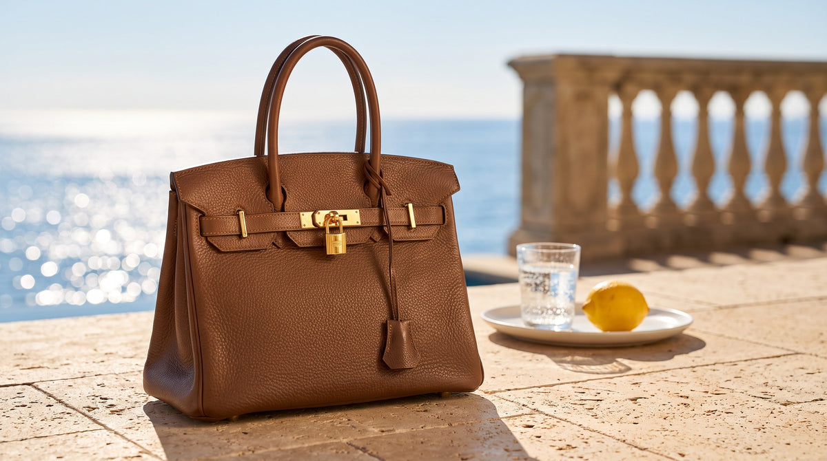 Authenticated pre-owned Hermes Birkin on a sunny terrace