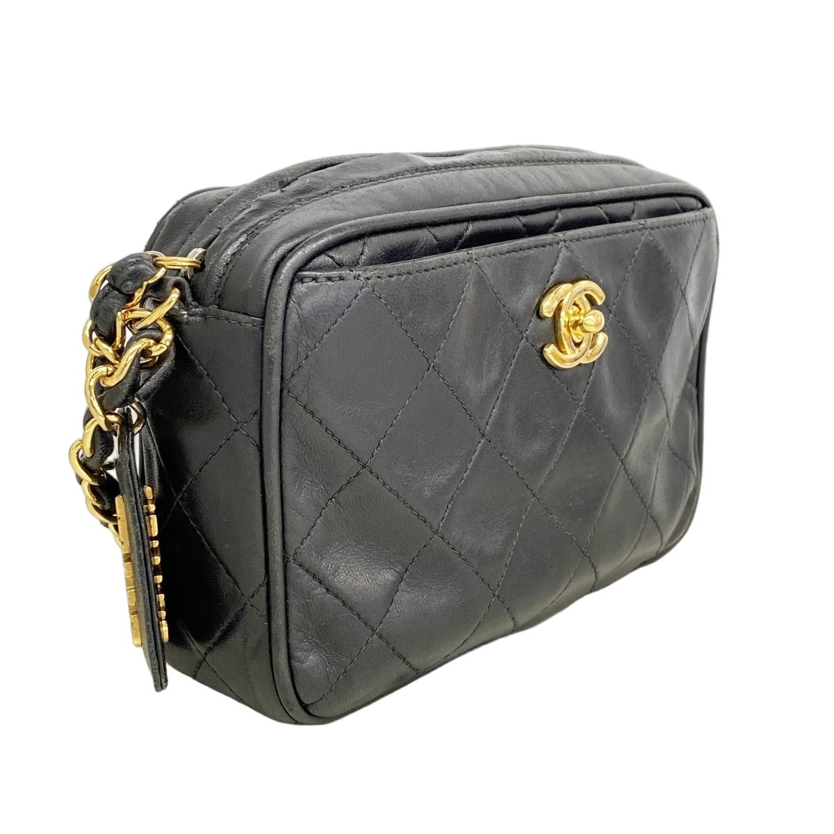 Chanel Shoulder Bag Quilted Lambskin Black Gold — view 2