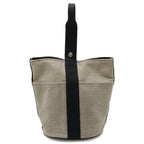 Hermes Saxo MM Handbag Toile Ash Beige Black Silver