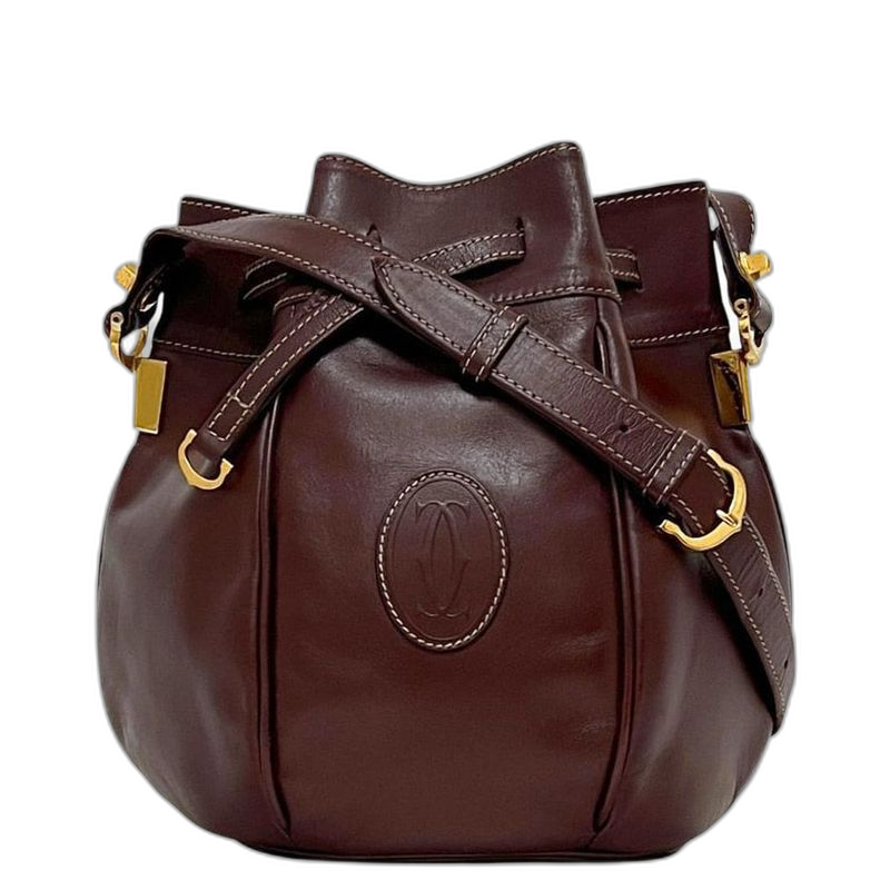 Cartier Drawstring Shoulder Bag Gold Must Bordeaux