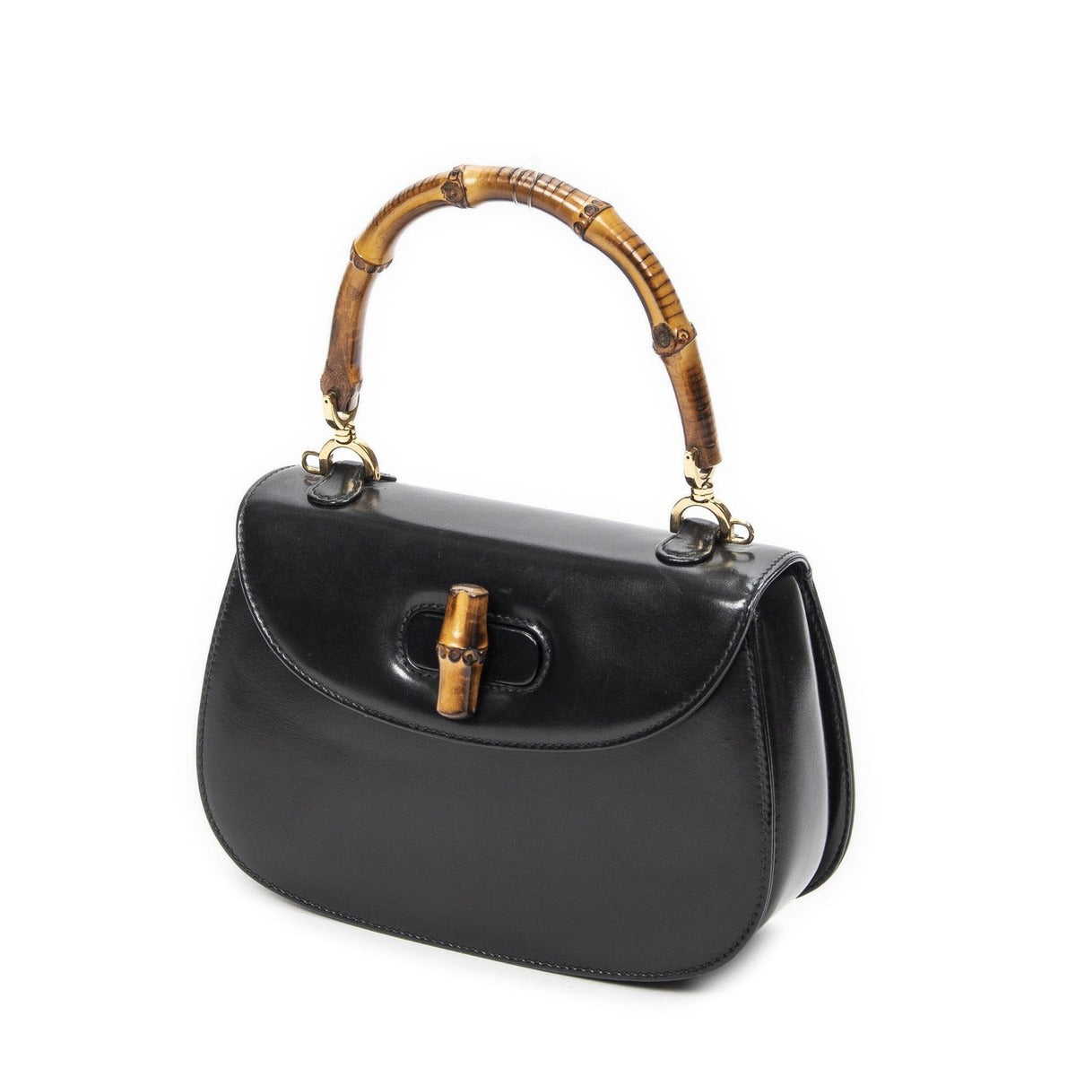 Gucci Small Bamboo Top Handle Flap Black Slim Skirt Fusskin Leather — view 2