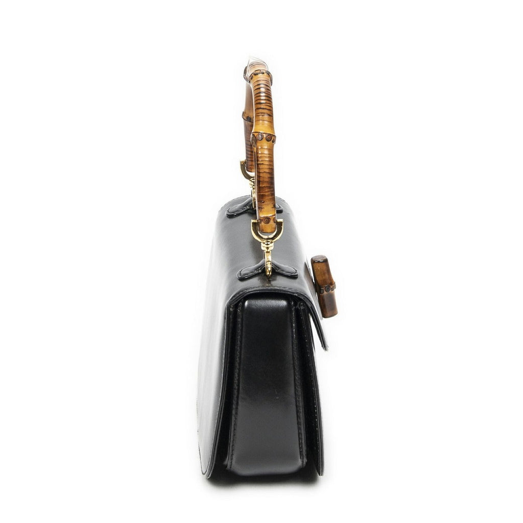 Gucci Small Bamboo Top Handle Flap Black Slim Skirt Fusskin Leather — view 4