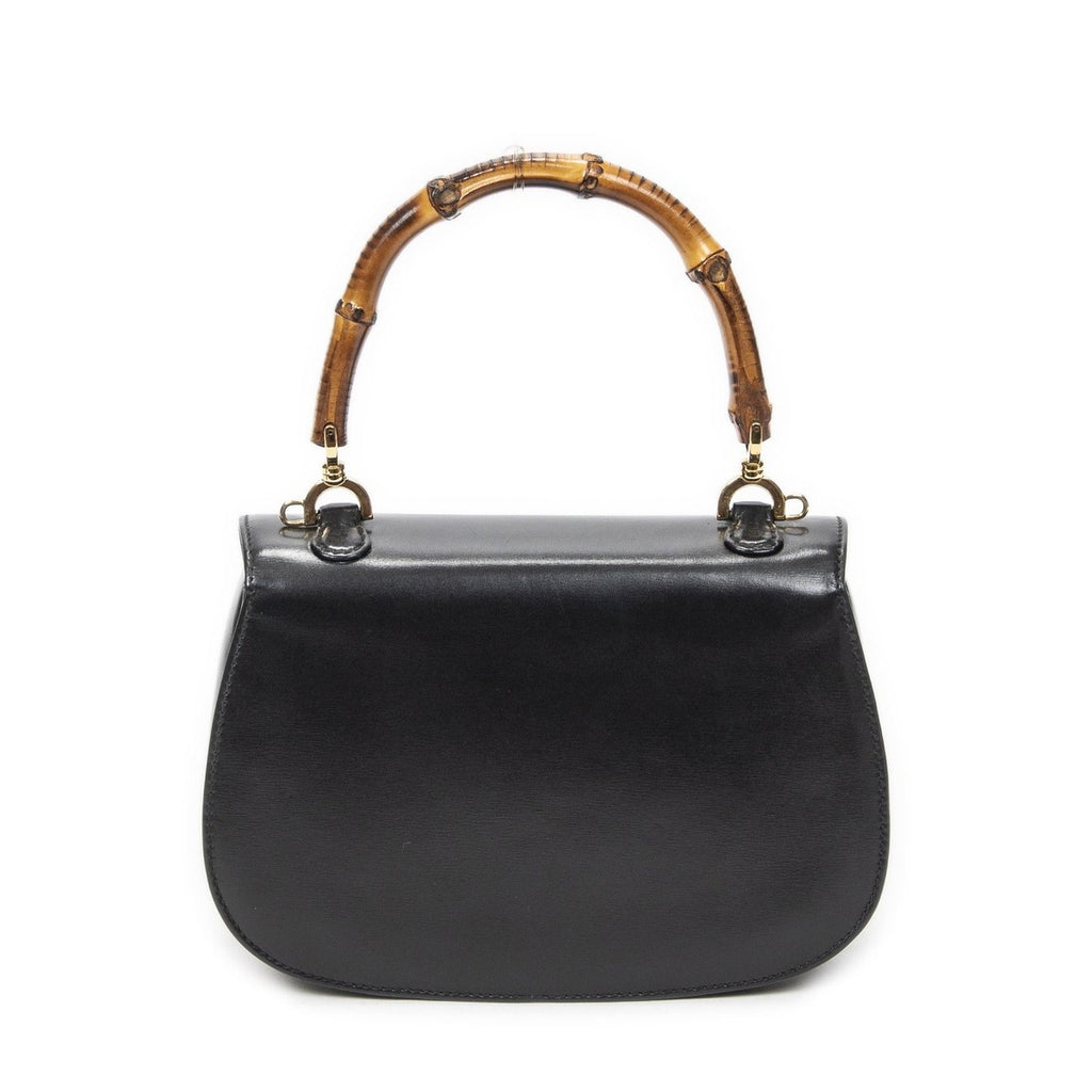 Gucci Small Bamboo Top Handle Flap Black Slim Skirt Fusskin Leather — view 5