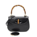 Gucci Small Bamboo Top Handle Flap Black Slim Skirt Fusskin Leather