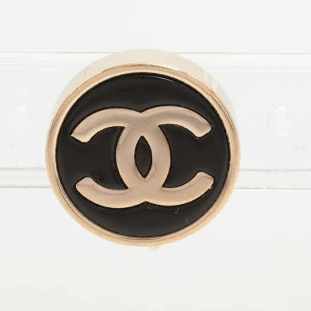 Chanel Earrings CC Logo Gold Black Round