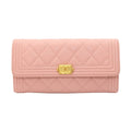 Chanel Quilted Bifold Wallet Caviar Leather Pink Gold