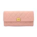 Chanel Quilted Bifold Wallet Caviar Leather Pink Gold