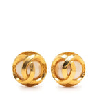 Chanel CC Logo Vintage Round Pearl Earrings Gold White Plated Faux