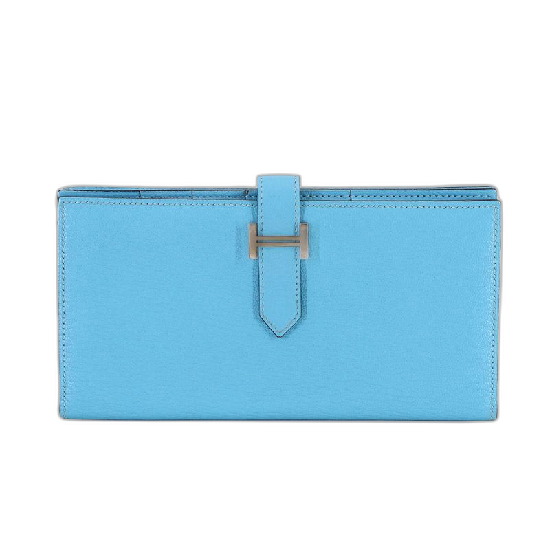 Hermes Bearn Soufflet Bifold Wallet Chevre Celeste