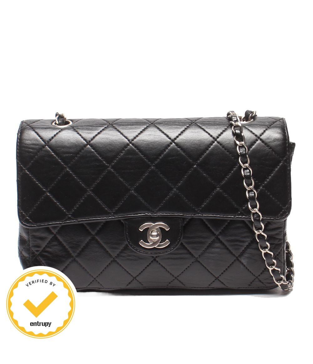Chanel Chain Shoulder Bag Crossbody Silver Single Flap Quilted Lambskin
