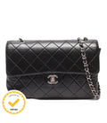Chanel Chain Shoulder Bag Crossbody Silver Single Flap Quilted Lambskin