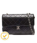 Chanel Chain Shoulder Bag Crossbody Silver Single Flap Quilted Lambskin