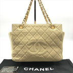 Chanel CC Logo Quilted Chain Tote Hand Ivory