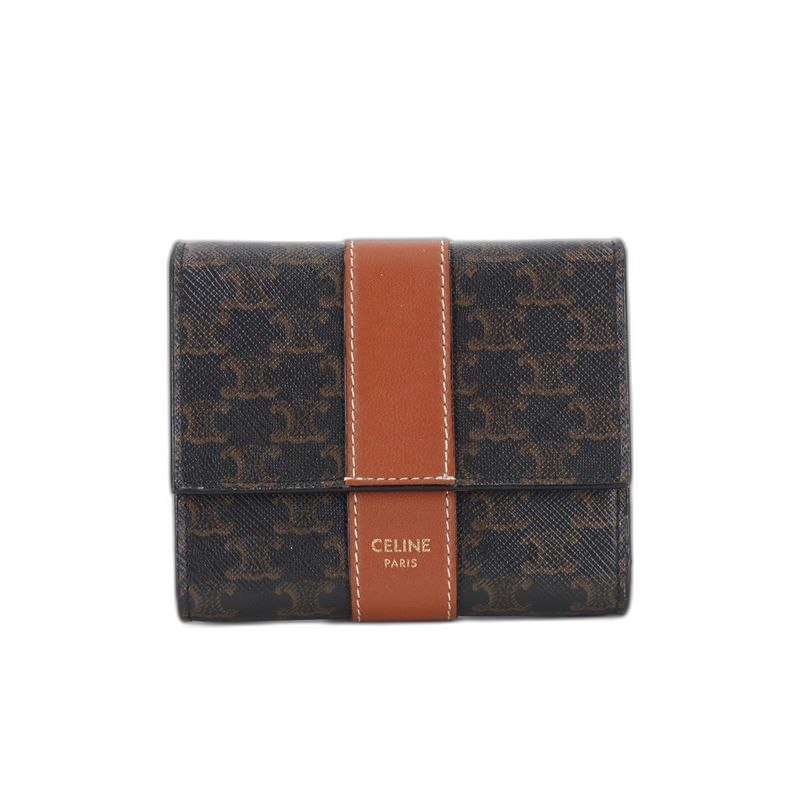 Celine Triomphe Small Trifold Wallet Tan Black