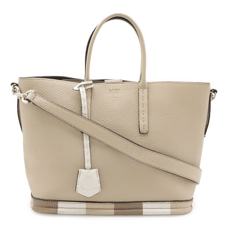 Fendi Selleria Handbag 2-Way Shoulder Bag One Crossbody Leather Sand