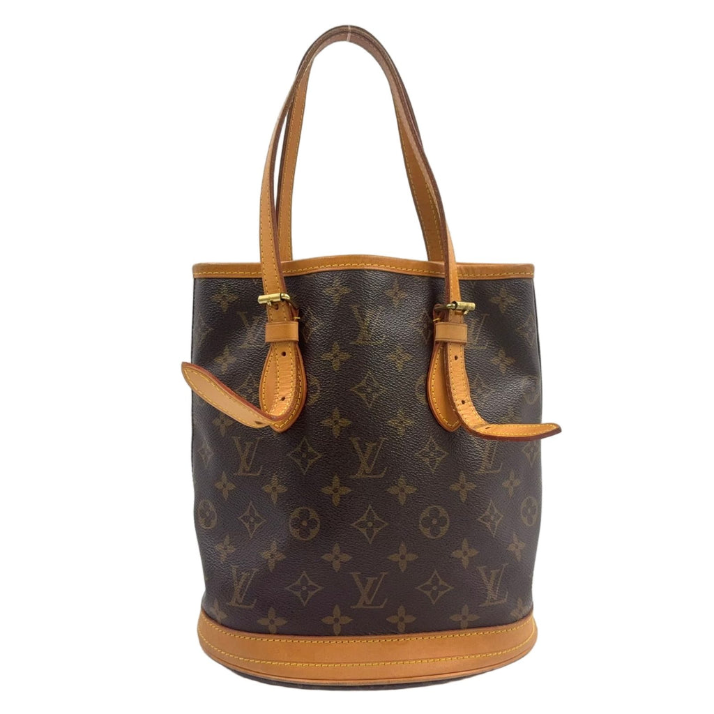 Louis Vuitton Bucket PM Monogram Leather Brown Shoulder Bag Gold