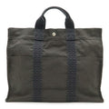 Hermes Her Line Tote MM Bag Handbag Canvas Gray Black Silver Hardware New