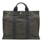 Hermes Her Line Tote MM Bag Handbag Canvas Gray Black Silver Hardware New