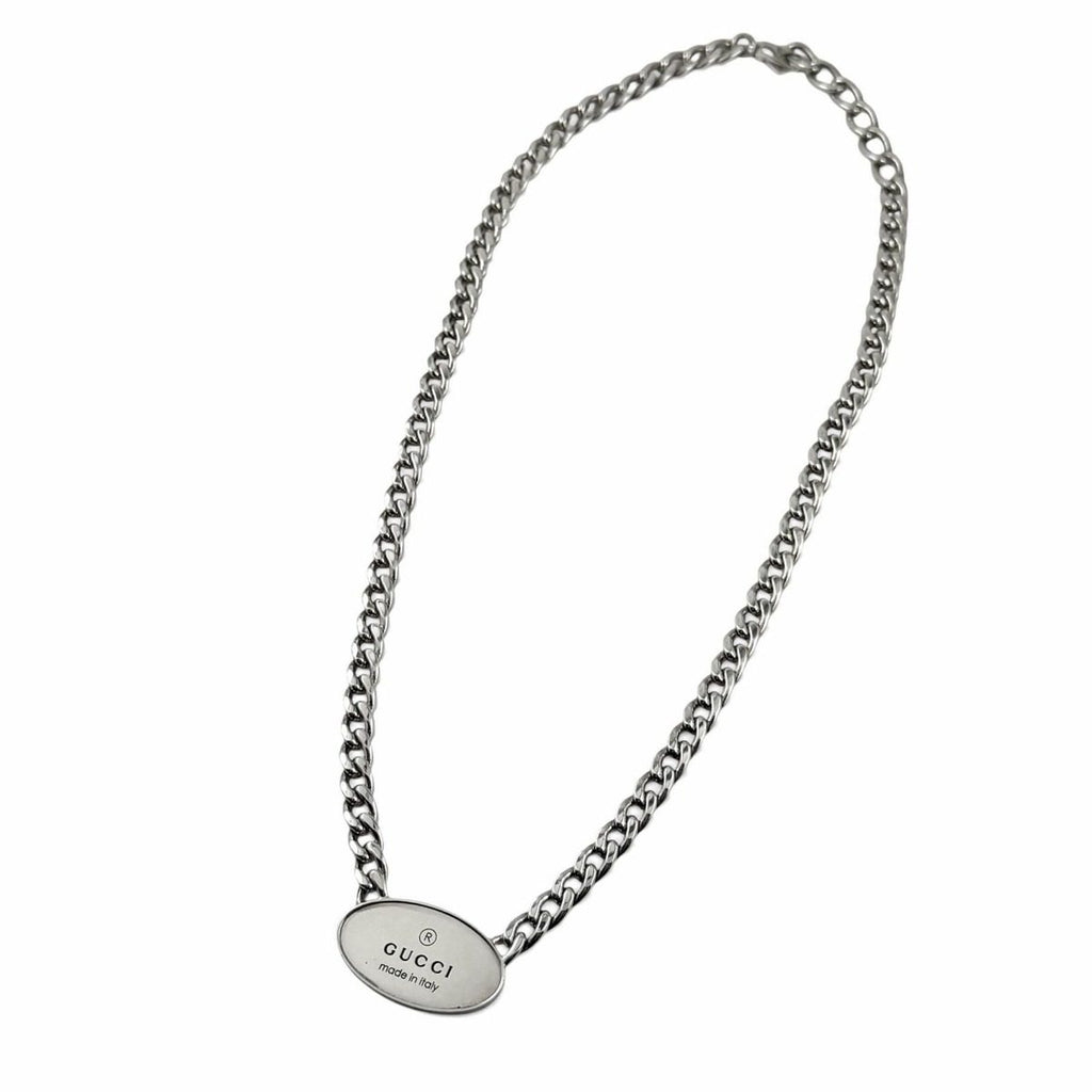 Gucci Trademark Oval Plate Chain Necklace Silver Weight — view 3