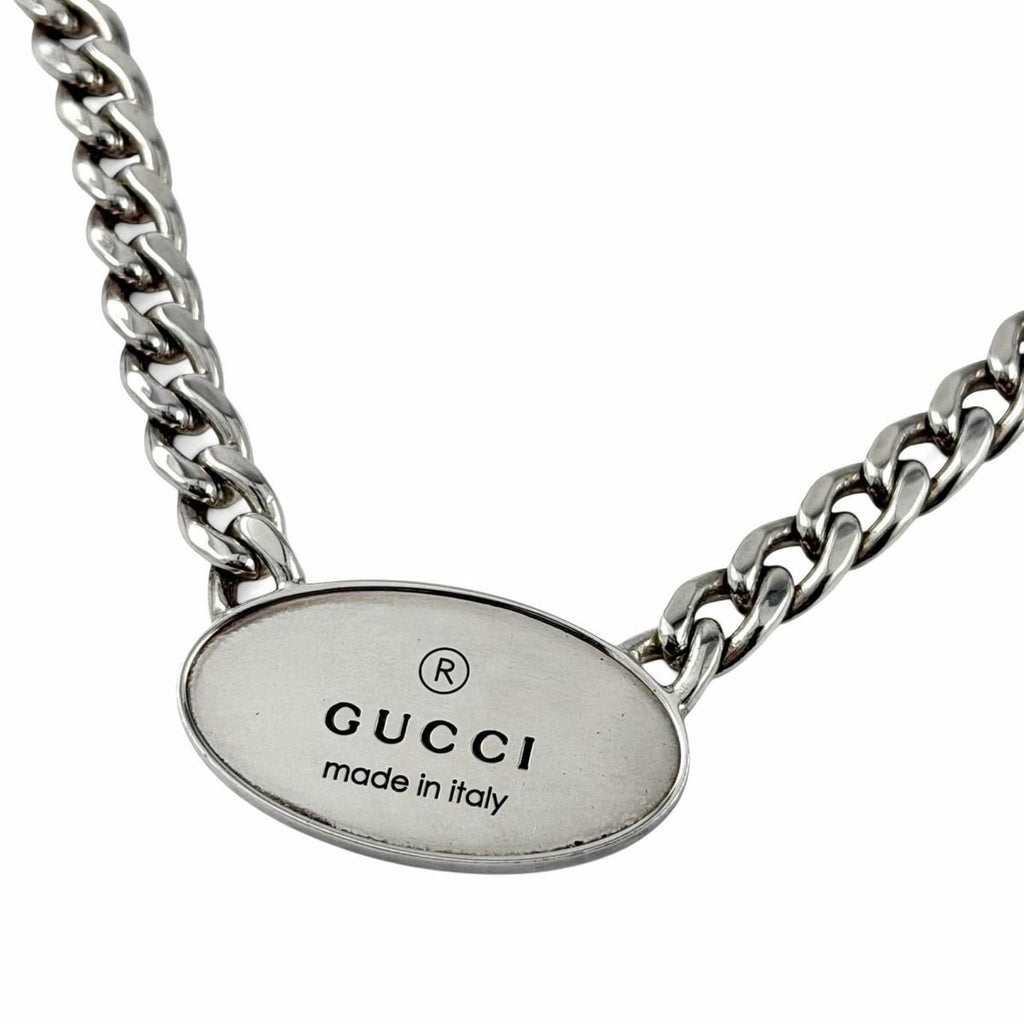 Gucci Trademark Oval Plate Chain Necklace Silver Weight