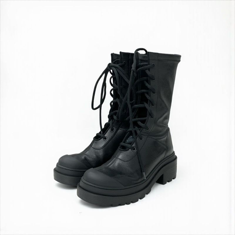 Christian Dior Arcade Boots Short Shoes Leather Black Logo Lace Up Zip