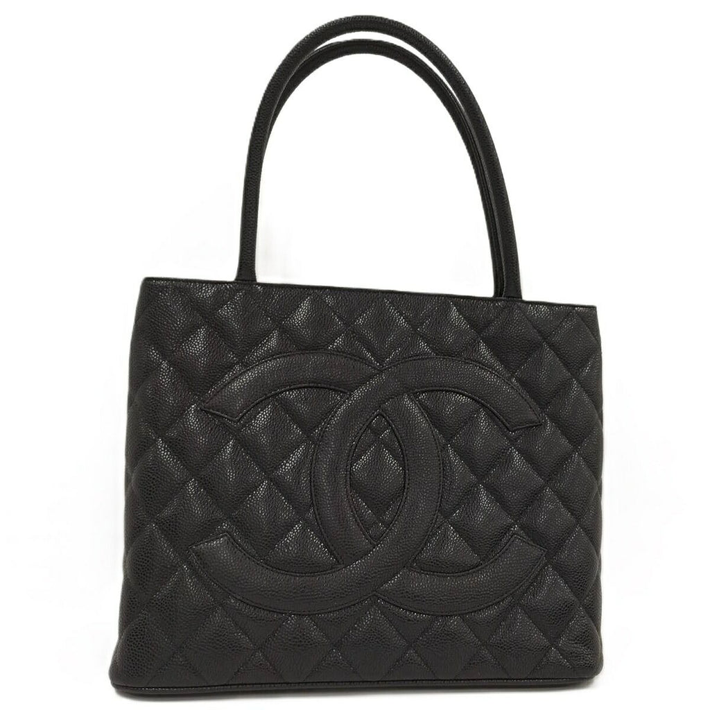 Chanel Tote Bag Medallion Caviar Leather Gold Hardware Black