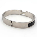 Hermes Click H GM Logo Bangle Bracelet Silver Color And Black Accessories — view 2