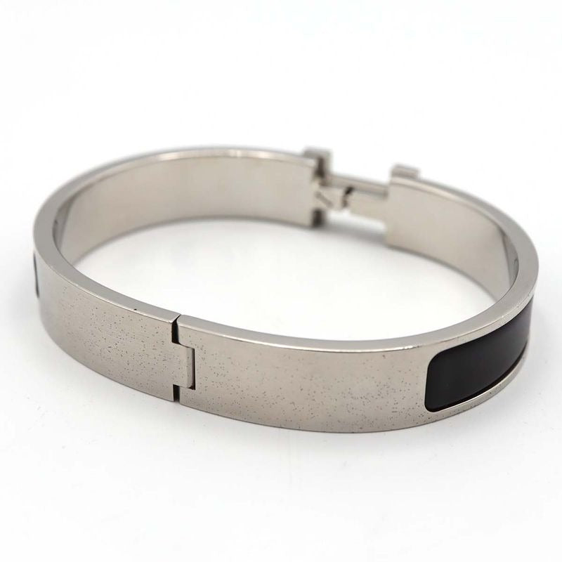 Hermes Click H GM Logo Bangle Bracelet Silver Color And Black Accessories — view 2