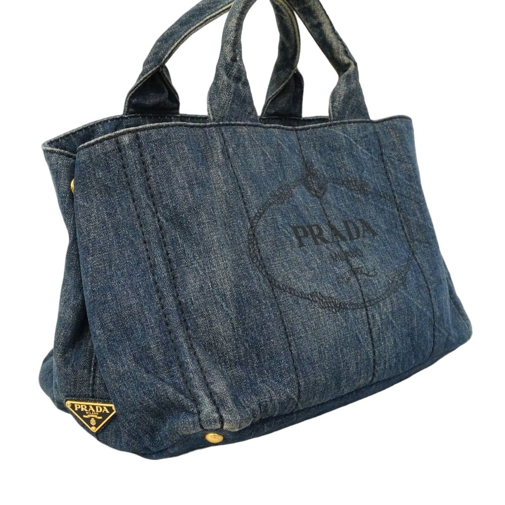 Prada Tote Canapa Denim Navy Gold — view 2