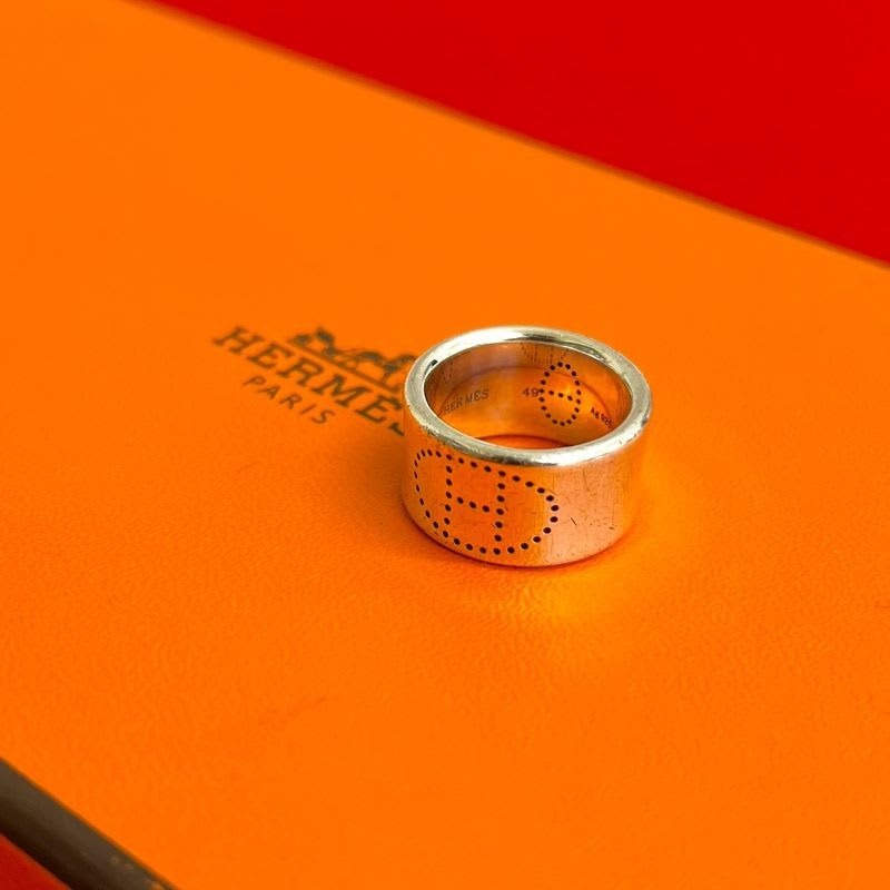 Hermes Ribbon Logo Punching Silver 925 Ring No 9 Accessories 09964 — view 3