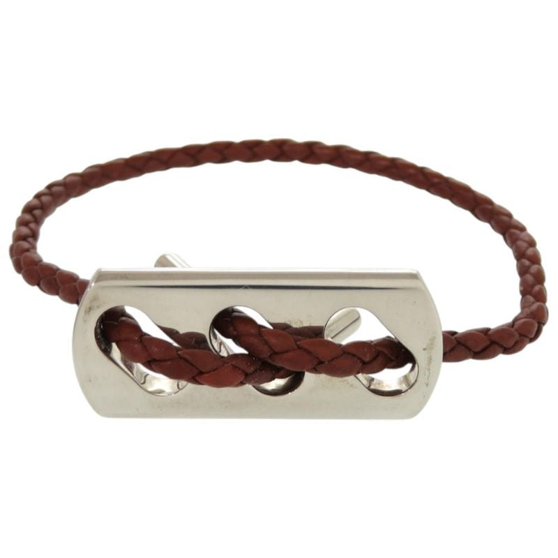Hermes Leather 925 Silver Hardware Brown Bracelet 1126