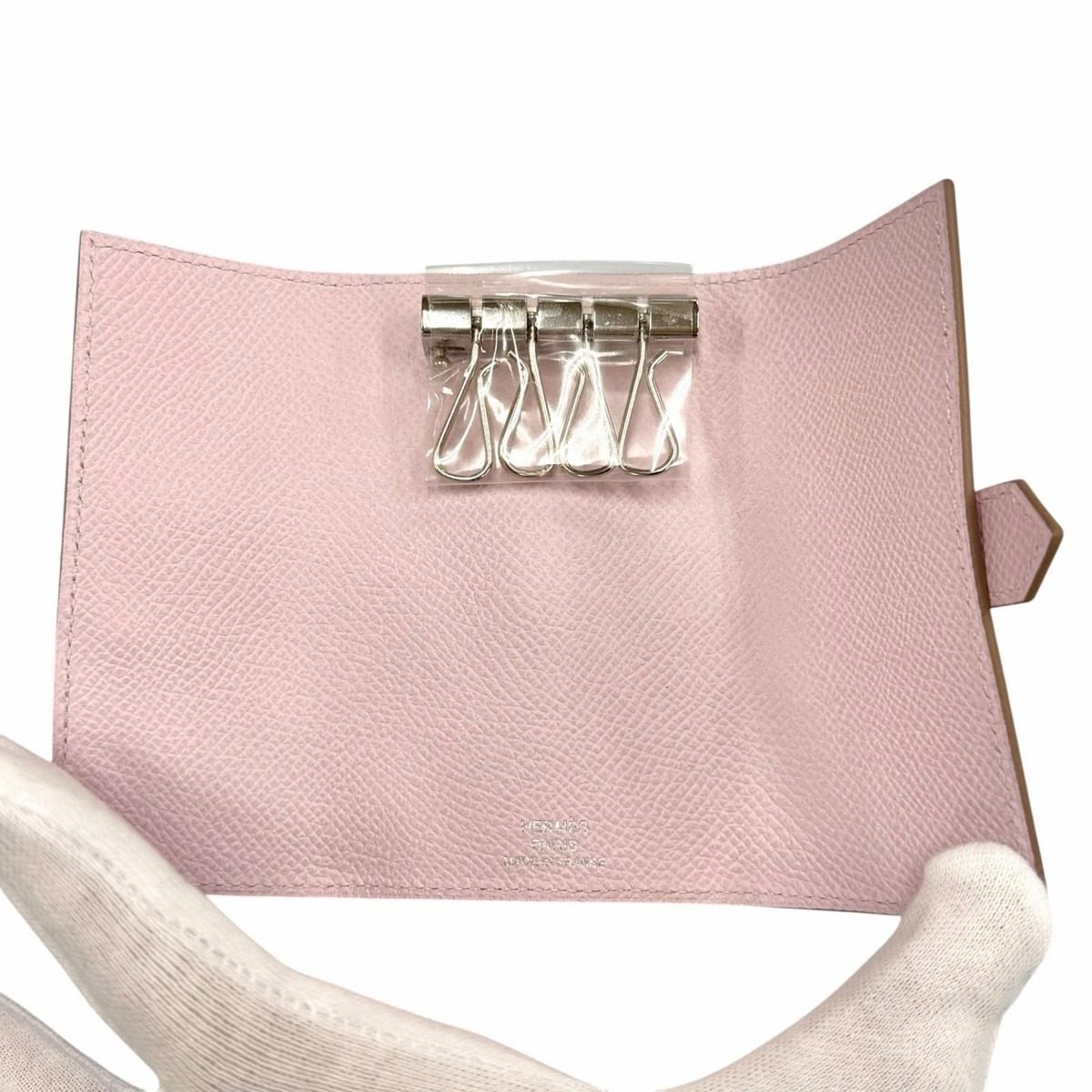Hermes Bearn Veau Epsom Silver 4 Rows Key Case Mauve Peel Key Holder — view 6