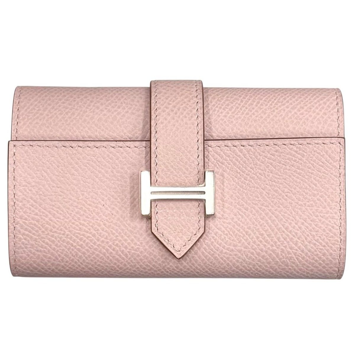 Hermes Bearn Veau Epsom Silver 4 Rows Key Case Mauve Peel Key Holder