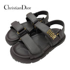 Christian Dioract Sandals Shoes Leather Gray Gold Logo Sports