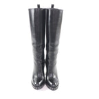 Chanel CC Logo Chain Decoration Chunky Heel Leather Long Boots Black — view 4