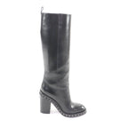 Chanel CC Logo Chain Decoration Chunky Heel Leather Long Boots Black — view 6