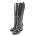 Chanel CC Logo Chain Decoration Chunky Heel Leather Long Boots Black