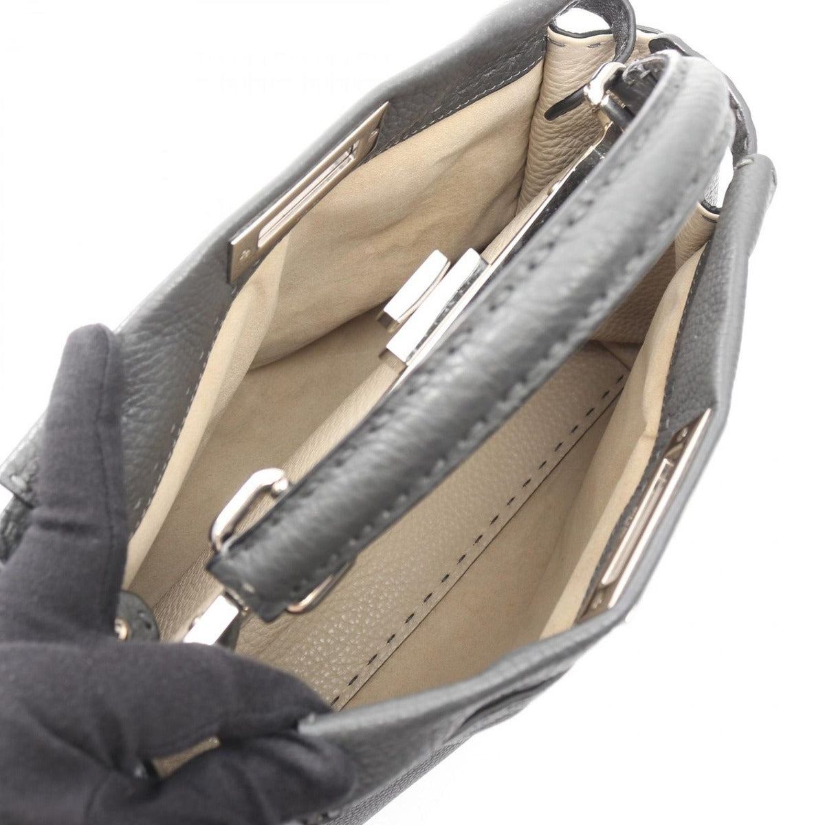 Fendi Handbag Peekaboo Regular Gray Leather Selleria — view 3