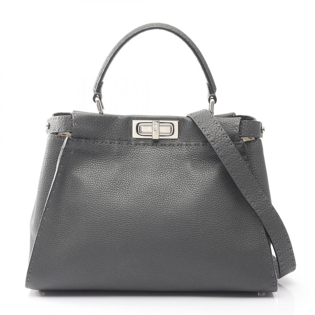 Fendi Handbag Peekaboo Regular Gray Leather Selleria