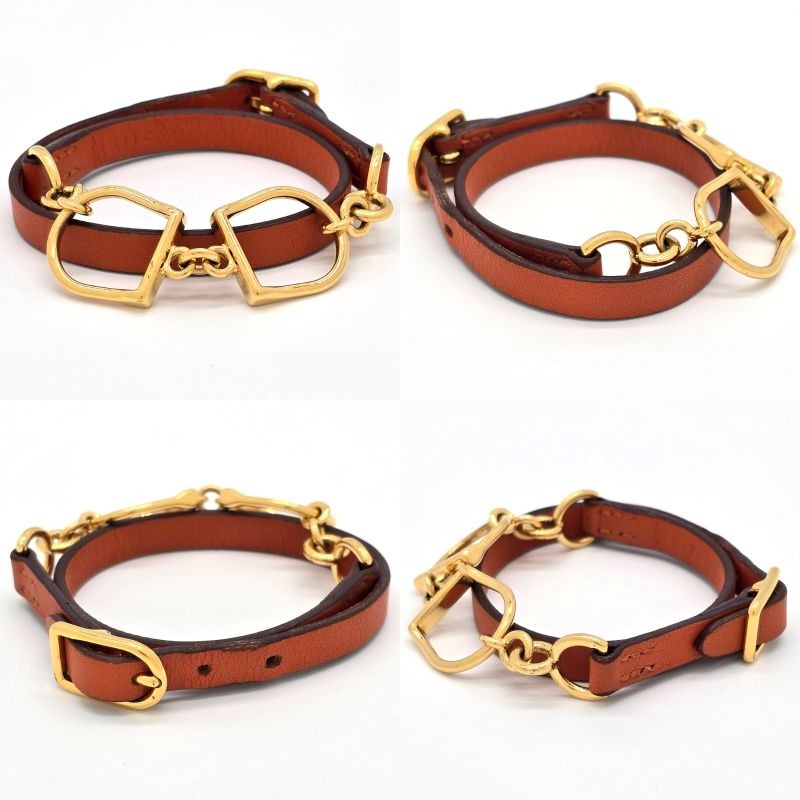Hermes Leather Bracelet Etrier Double Tour Wrap O Stamp T2 arm Circumfere — view 2