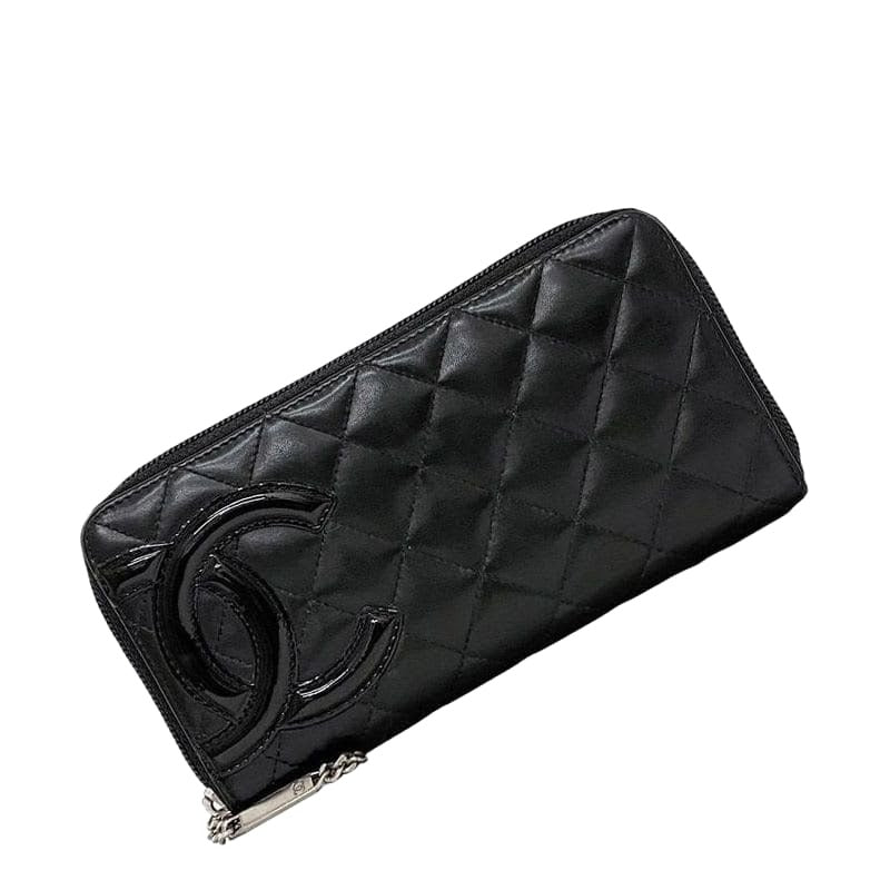 Chanel Round Zipper Long Wallet Black Cambon