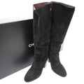 Chanel CC Logo Suede Leather Long Boots Black 37