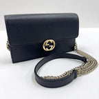 Gucci Interlocking Chain Wallet Black Leather Gold