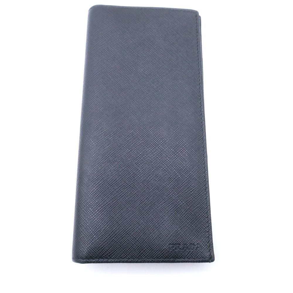 Prada Saffiano Bifold Wallet Card Case Black Leather