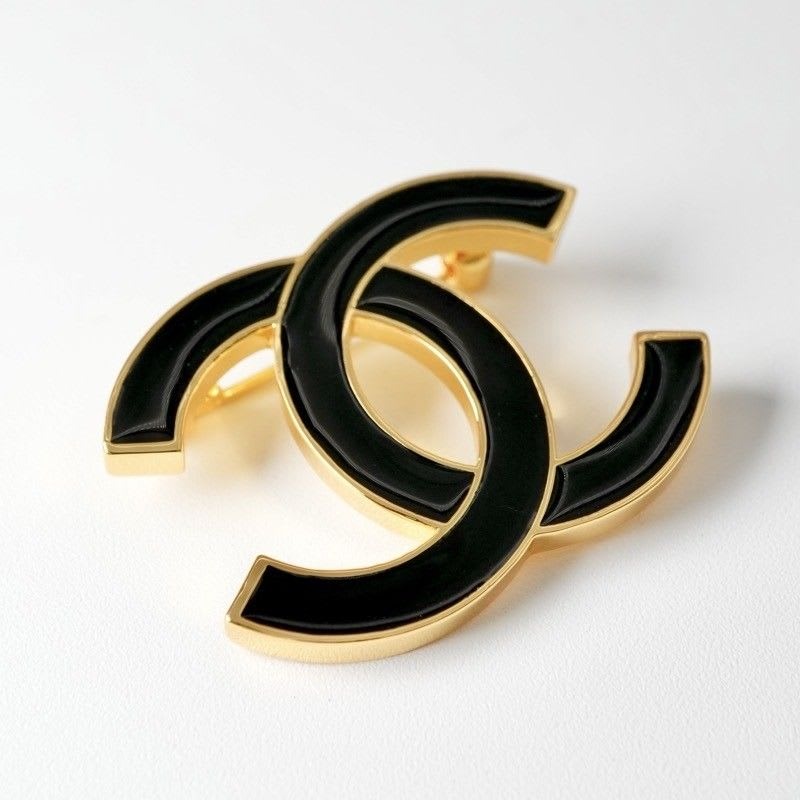 Chanel Brooch Corsage Gold Black Coco Mark — view 2