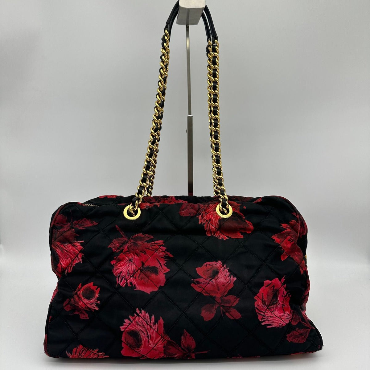 Prada Quilted Chain Shoulder Bag Rose Pattern Black — view 2