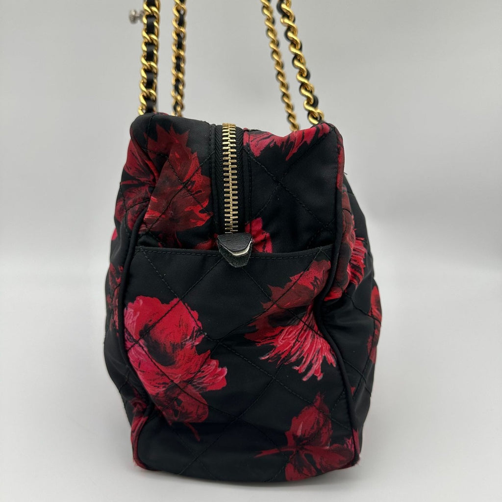 Prada Quilted Chain Shoulder Bag Rose Pattern Black — view 3