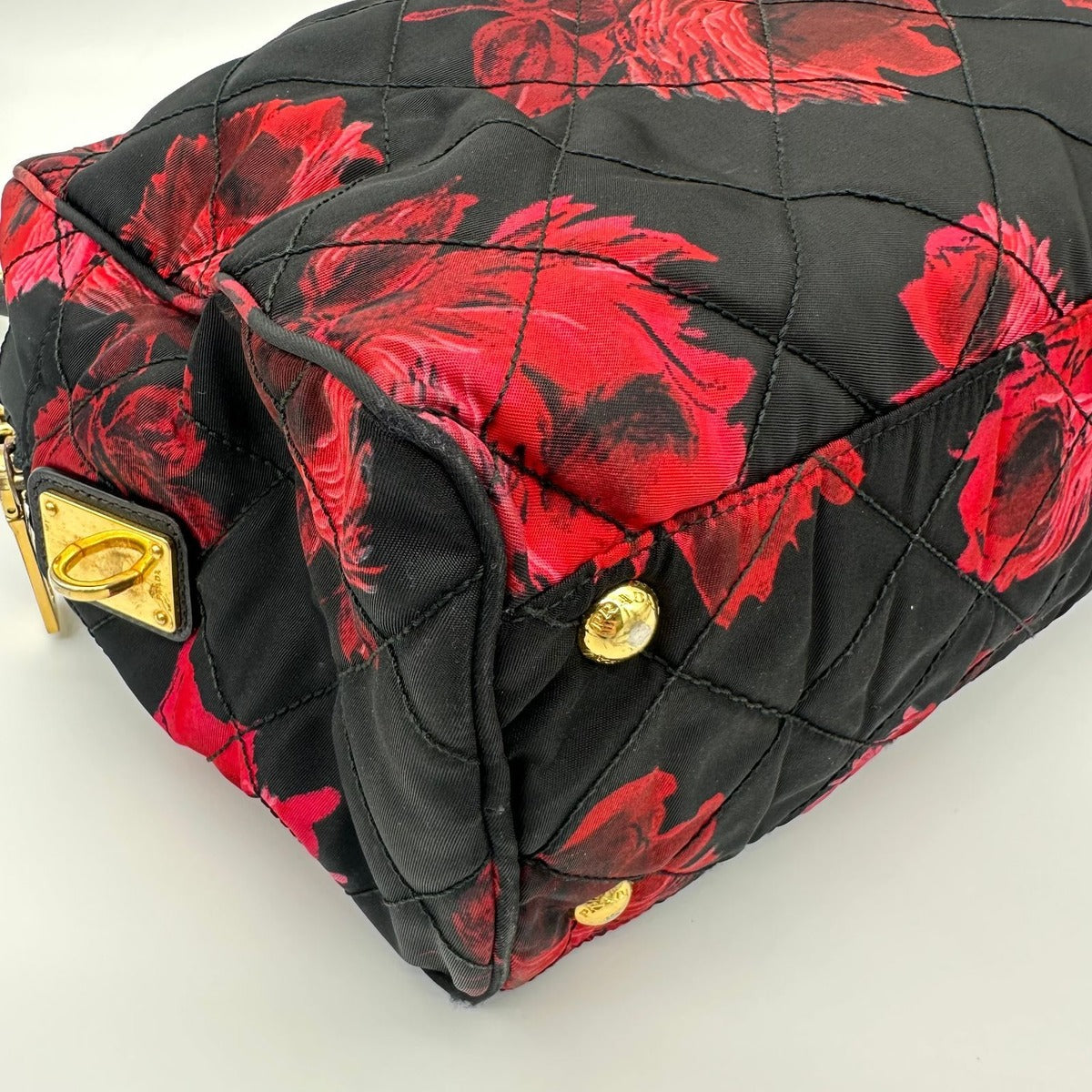 Prada Quilted Chain Shoulder Bag Rose Pattern Black — view 5